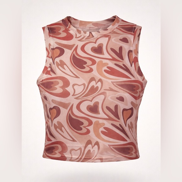Source Unknown Tops - Sheer Heart Print‎ Mesh Tank Top | Sleeveless | Y2K Vibes | Juniors L